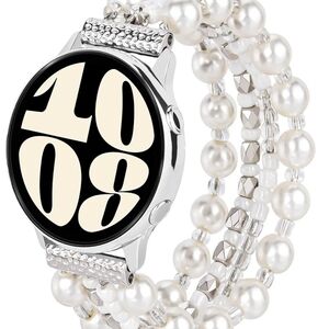 Elegant Beaded Watch Band With Faux Pearl Strap